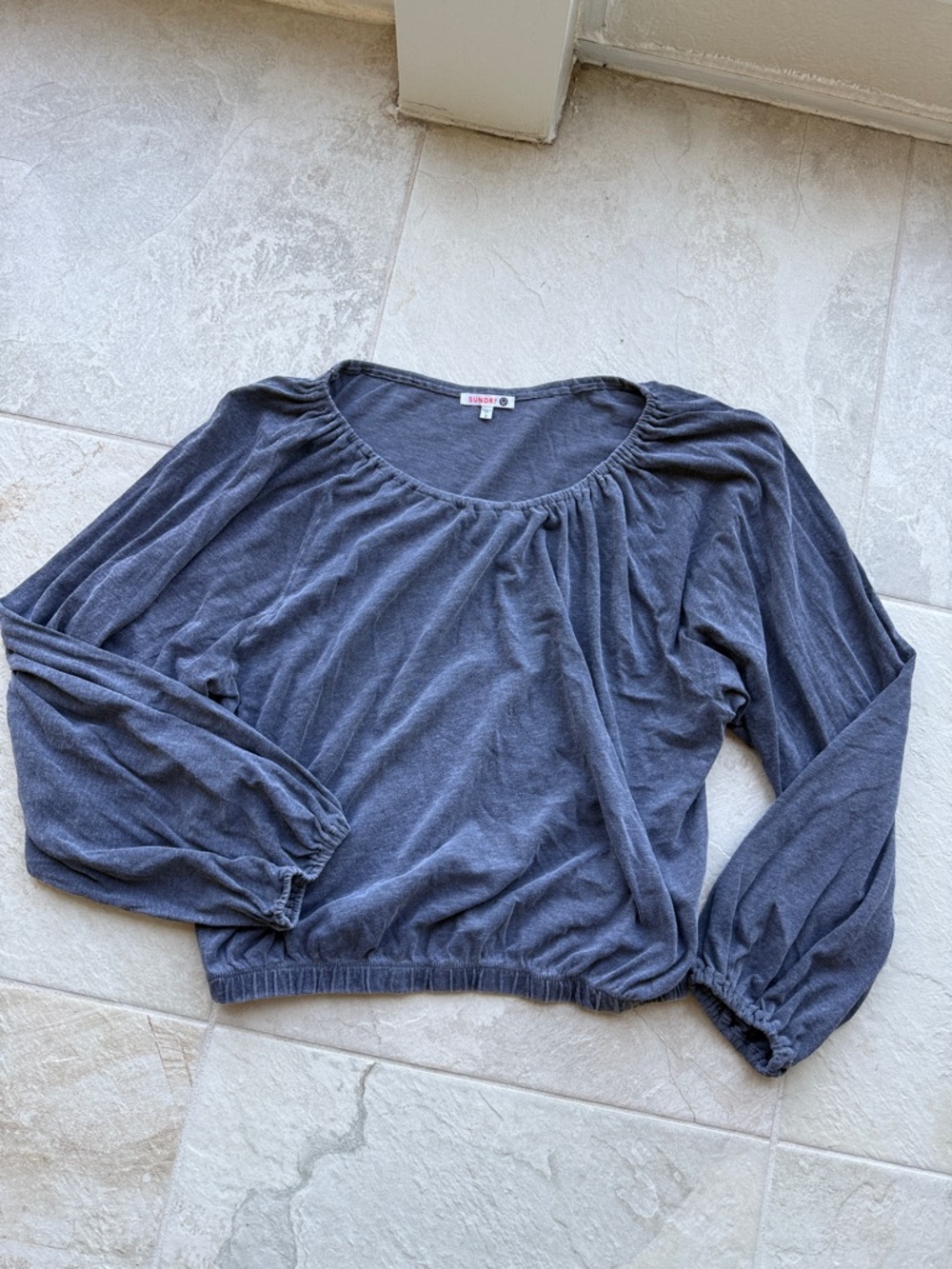 Mossimo Supply Co. Heather Charcoal Scoop-Neck Long Sleeve Top